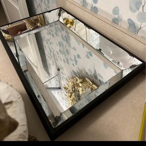 Large mirrored tray with Black Trim Mirror Is Antiqued